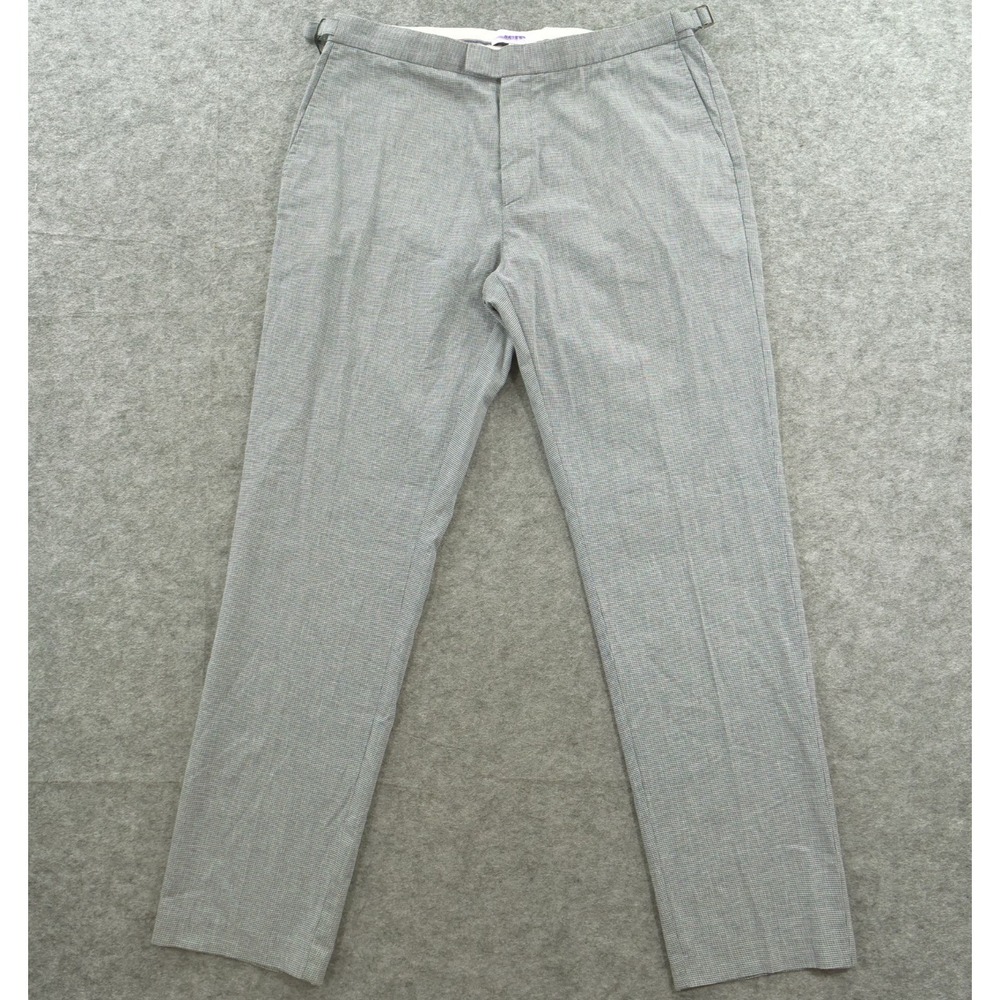 REISS Pants Mens 36 Gray Dress Trousers Puppytooth Pattern Flat Front Dress New
